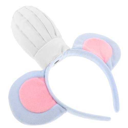 Gogogmee Weiches Blaues Stirnband mit Mausohren und Weißer Kochmütze Niedliches Tierkostüm für Vielseitiges Accessoire für Geburtstagsfeiern Cosplay und Rollenspiele von Gogogmee