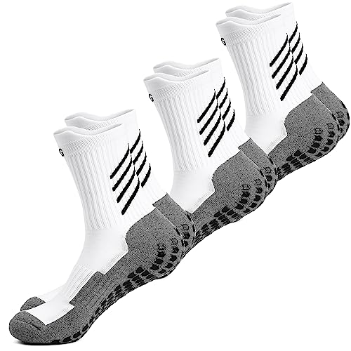 Gogogoal Anti-Rutsch Athletic Socke Herren Damen Fußball Socke Krankenhaus Rutschfeste Pantoffel Socke Basketball Yoga Fitness Alpinismus Tennis weiß L 3P von Gogogoal