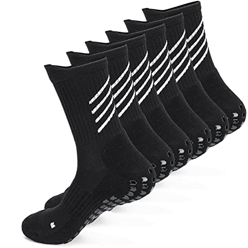 Gogogoal 3 Paare Fussballsocken Herren Damen Baumwolle Sportsocken Fußball Anti Rutsch Grip Fußball Socken 36-45 Rutschfeste Sportsocken Fussball Basketball Laufen Schwarz M 3P von Gogogoal