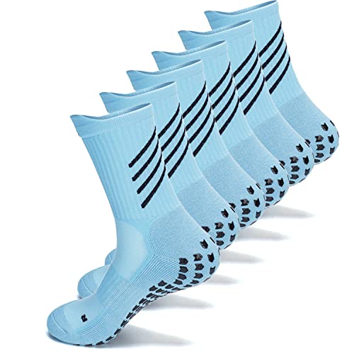 Gogogoal Anti-Rutsch 3 Paare Fussballsocken Herren Damen rutschfester Fußball Socke grip Hausschuh Socke Yoga Gym 36-45 Hellblau M 3P von Gogogoal