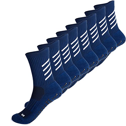 Gogogoal Anti-Rutsch Sport Socke für Kinder Jugend Junge Mädchen Kleinkind Baby Anti-Rutsch Hausschuh Socke Trainingssocke für Fußball Yoga Basketball Tennis Navy L 4P von Gogogoal