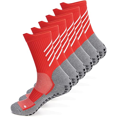 Gogogoal Anti-Rutsch Sportsocke Herren Damen Grip Fußballsocke Anti-Skip Slipper Socke Krankenhaus Basketball Yoga Gym Fitness Tennis Rot M 3P von Gogogoal