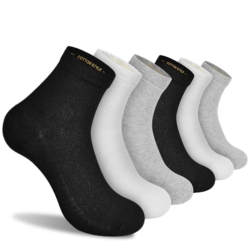 Gogogoal Deodorant Baumwollsocken Herren Damen, feuchtigkeitsableitend atmungsaktiv, Anti-Geruch geruchshemmend Geschäft Beiläufig Laufen Crew/Viertel socken 36-46 Schwarz+Weiß+Grau, 6 Paar L von Gogogoal