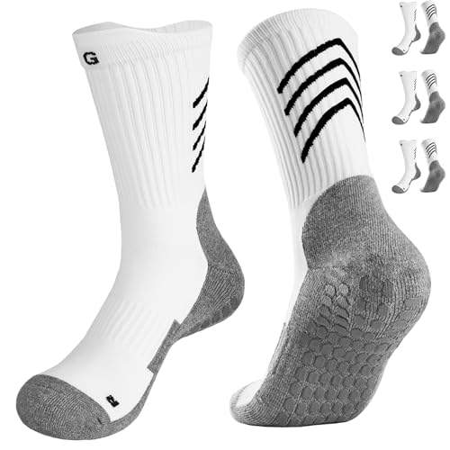 Gogogoal Grip Fußballsocken Herren Damen rutschfeste Fußballsocken Antirutsch Rugby-Sportsocken Tennis Fitnessstudio Boxen Laufen Handball Radfahren grau-Weiß M 3P von Gogogoal