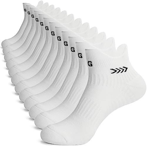 Gogogoal Kompressionsunterstützung Sneaker Knöchel Socken Herren Damen Baumwolle Sportsocken gepolsterte atmungsaktiv Frottee-sohle dicke No-Show Socke Laufen Fitness Handball Weiß M 6P von Gogogoal