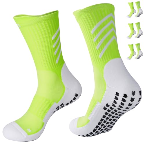 Gogogoal Rutschfeste Fussball-Sportsocken Herren Damen rutschfeste Fußballsocken Anti-Rutsch Sportsocken Wandern Basketball Laufen weiß+Grün3 M 3P von Gogogoal