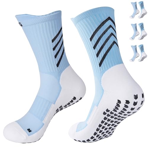 Gogogoal Rutschfeste Fussball socke Männer Frauen Krankenhaus-Slipper-Socke grip Fußballsocken Anti-Rutsch Sportsocke Basketball Wandern weiß+Hellblau3 M 3P von Gogogoal