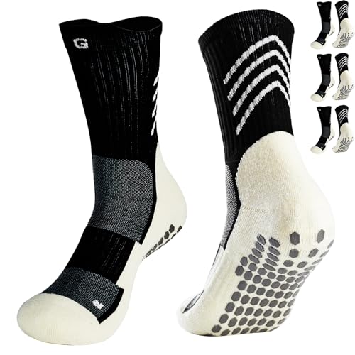 Gogogoal Rutschfeste Fußballsocken Herren Damen Antirutsch Fußballsocken rutschfester Griff Rugby-Sportsocken Tennis Fitnessstudio Boxen Handball Wandern beige-Schwarz M 3P von Gogogoal