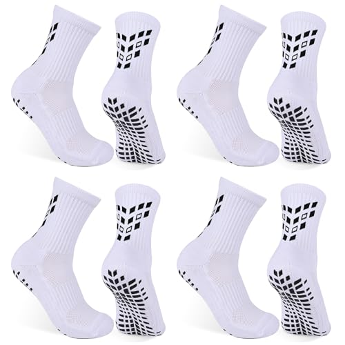 Gogogoal Rutschfeste Fußballsocken Herren Damen Jugendliche gepolsterte atmungsaktive Anti-Rutsch Grip SportSocken Fußball Basketball Sneaker Socken 37-42 Weiß M 4 Paar von Gogogoal