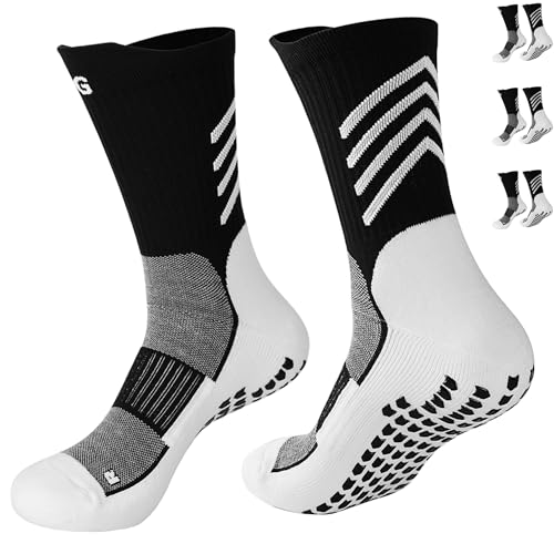 Gogogoal Rutschfeste Fußballsocken Männer Frauen Grip Fussball socke rutschfeste Baumwolle Sportsocke Basketball 40-55 weiß+Schwarz3 L 3P von Gogogoal