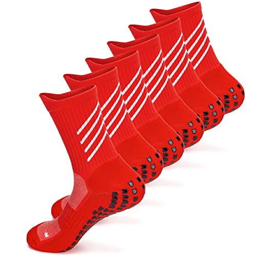 Gogogoal Rutschfeste Baumwolle Sportsocke Anti-Rutsch Fußballsocke Herren Damen Rutschfeste Pantoffel-Socke Grip Fussballsocken Basketball Tennis Wandern Rot L 3P von Gogogoal