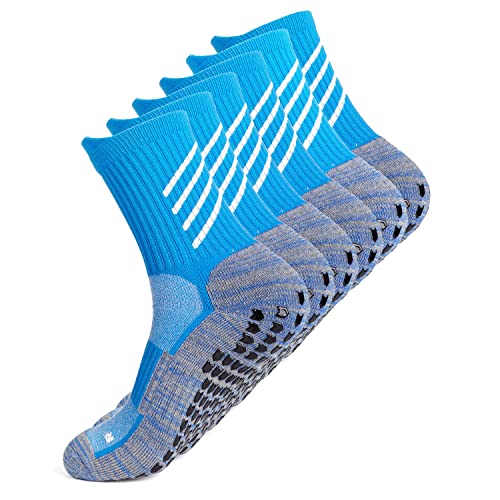 Gogogoal Rutschfeste Sportsocken Herren Damen Slipper Socke Rutschfester Grip Fußball Socke für Yoga Tennis Laufen Wandern Fitness Walk Blau L 3P von Gogogoal