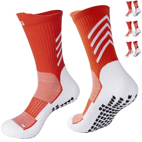 Gogogoal Rutschfeste Sportsocken Herren Damen gripige Fußballsocken Anti-Rutsch Fussball socke Basketball Tenis Rugby weiß+Rot3 M 3P von Gogogoal