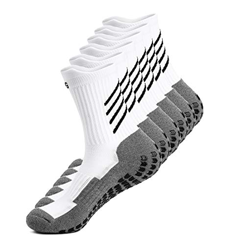 Gogogoal Rutschfeste fußballSocken Herren Damen Baumwolle Antirutsch-Athletiksocke Grip football Socke Basketball Yoga Handball Trekking Cricket Weiß M 3P von Gogogoal