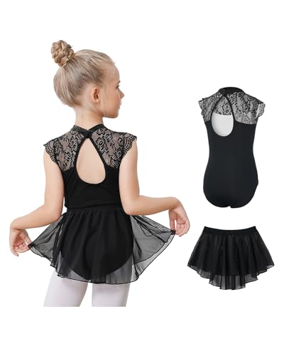 Gogokids 2er Pack Ballett-Trikots für Mädchen, Kleinkind Kurzarm Gymnastikanzug mit Abnehmbarem Chiffonrock, Kinder Ballett Tanzkleidungsset für 10-11 Jahre von Gogokids