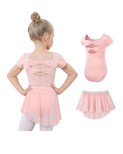 Gogokids 2er Pack Ballett-Trikots für Mädchen, Kleinkind Kurzarm Gymnastikanzug mit Abnehmbarem Chiffonrock, Kinder Ballett Tanzkleidungsset für 3-4 Jahre von Gogokids