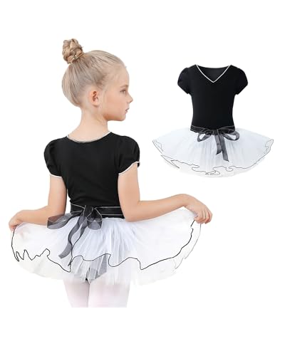 Gogokids Ballett-Trikots für Mädchen, Kleinkind Tanzkleid Kurzarm Tanztrikots mit Tutu-Rock, Perfekt für Ballett Tanzunterricht und Aufführungen 4-5 Jahre von Gogokids