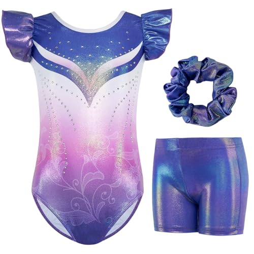 Gogokids Mädchen 3-teiliges Flatterärmel Gymnastik Set - Kinder Gymnastiktrikots mit Farbverlauf Pailletten & Glitzer Design, Gymnastikkostüm Set enthält Trikot, Shorts und Haarband für 5-6 Jahren Gogokids Mädchen 3-teiliges Flatterärmel Gymnastik Set - Kinder Gymnastiktrikots mit Farbverlauf Pailletten & Glitzer Design, Gymnastikkostüm Set enthält Trikot, Shorts und Haarband für 5-6 Jahren von Gogokids