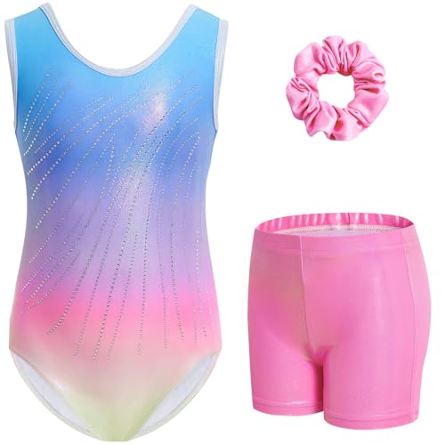 Gogokids Mädchen Drei Teiliges Gymnastikset, Ärmelloser Gymnastikanzug mit Shorts und Haarband, Ballett Tanzender Leotard Gymnastik Outfit mit Funkelnde für Mädchen, Ärmellose Trikots für 5-6 Jahre von Gogokids