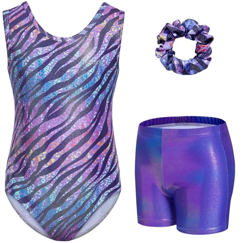 Gogokids Mädchen Drei Teiliges Gymnastikset, Ärmelloser Gymnastikanzug mit Shorts und Haarband, Ballett Tanzender Leotard Gymnastik Outfit mit Funkelnde für Mädchen, Ärmellose Trikots für 3-12 Jahre von Gogokids
