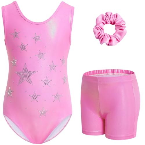 Gogokids Mädchen Drei Teiliges Gymnastikset, Ärmelloser Gymnastikanzug mit Shorts und Haarband, Ballett Tanzender Leotard Gymnastik Outfit mit Funkelnde für Mädchen, Ärmellose Trikots für 9-10 Jahre von Gogokids