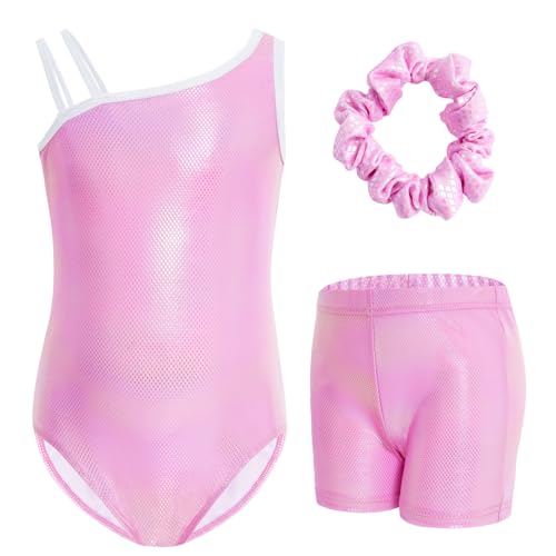 Gogokids Mädchen Dreiteiliges Ärmelloses Gymnastikoutfit mit Shorts, Turnanzug für Mädchen mit Diagonalen Schulterträgern Ballett Gymnastikkostüm Beinhaltet Leotard, Shorts & Haarband, Alter 6-7 von Gogokids