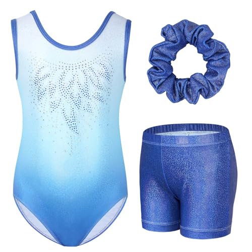 Gogokids Mädchen Drei Teiliges Gymnastikset, Ärmelloser Gymnastikanzug mit Shorts und Haarband, Ballett Tanzender Leotard Gymnastik Outfit mit Funkelnde für Mädchen, Ärmellose Trikots für 6-7 Jahre von Gogokids