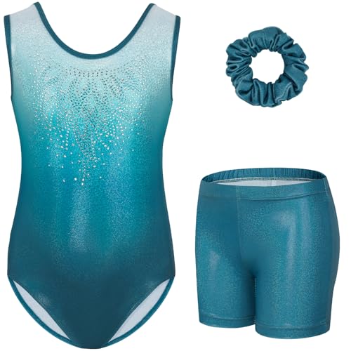 Gogokids Mädchen Drei Teiliges Gymnastikset, Ärmelloser Gymnastikanzug mit Shorts und Haarband, Ballett Tanzender Leotard Gymnastik Outfit mit Funkelnde für Mädchen, Ärmellose Trikots für 3-4 Jahre von Gogokids