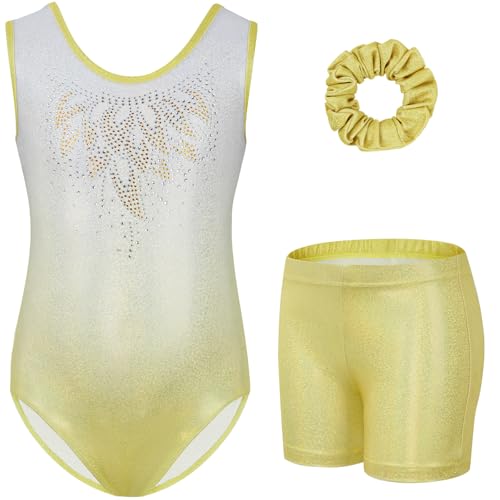 Gogokids Mädchen Drei Teiliges Gymnastikset, Ärmelloser Gymnastikanzug mit Shorts und Haarband, Ballett Tanzender Leotard Gymnastik Outfit mit Funkelnde für Mädchen, Ärmellose Trikots für 8-9 Jahre von Gogokids
