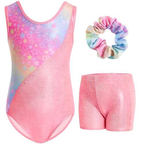 Gogokids Mädchen Dreiteiliges Gymnastikset mit Shorts, Kinder ärmelloser Gymnastikanzug mit Schmucksteinen, Funkelndes Mädchen Gymnastikoutfit, Sportliche Tanzbekleidung für Kinder im 11-12 Jahre von Gogokids