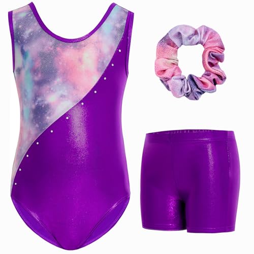 Gogokids Mädchen Dreiteiliges Gymnastikset mit Shorts, Kinder ärmelloser Gymnastikanzug mit Schmucksteinen, Funkelndes Mädchen Gymnastikoutfit, Sportliche Tanzbekleidung für Kinder im 3-4 Jahre von Gogokids