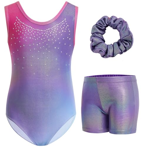 Gogokids Mädchen Dreiteiliges ärmelloses Gymnastikanzug Set mit Shorts & Haargummi, Kinder Glitzer Gymnastik Outfits mit Strass-Akzenten & Crossback-Design Funkelnde Balletteinheiten für Alter 3-12 Gogokids Mädchen Dreiteiliges ärmelloses Gymnastikanzug Set mit Shorts & Haargummi, Kinder Glitzer Gymnastik Outfits mit Strass-Akzenten & Crossback-Design Funkelnde Balletteinheiten für Alter 3-12 von Gogokids