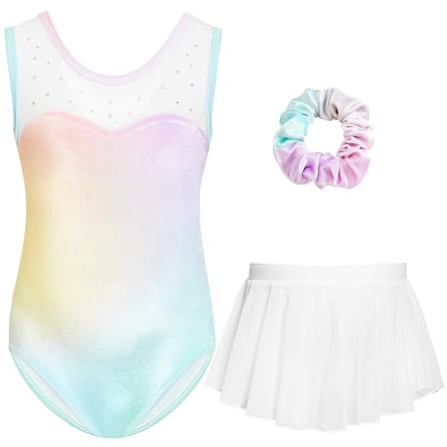 Gogokids Mädchen Samt ärmellose Gymnastikanzug - Kinder Gymnastik Outfits mit Strasssteinen, Mädchen Gymnastik Dreiteiliges Set mit Gymnastikanzug, Chiffonrock & Haarband, für Alter 3-4 von Gogokids