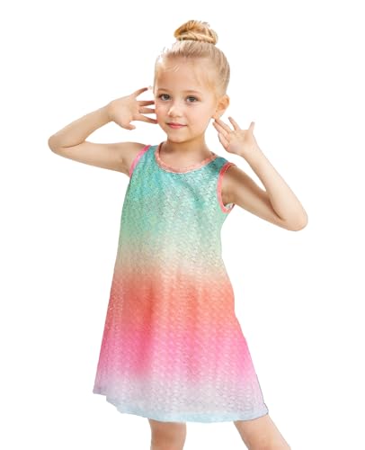 Gogokids Mädchen Strandkleid A-Linie Überwurf, Ärmelloser Maschen Bikini-Überwurf, Leichtes Strand-Outfit für Kinder-Badeanzüge zum Schwimmen in den Sommerferien von Gogokids
