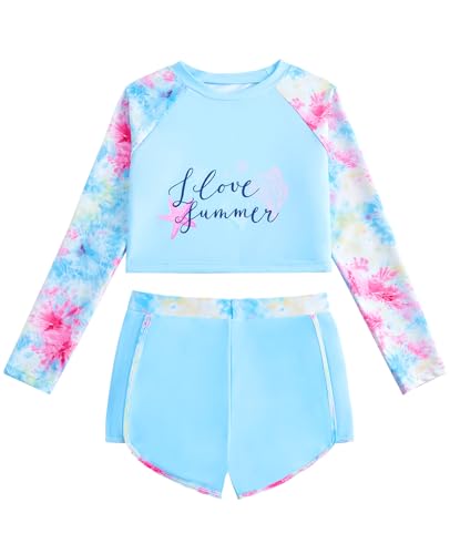 Gogokids Mädchen Zweiteiliger Badeanzug, Kinder Bademode Langarm Schwimmanzug mit UV-Sonnenschutz von Gogokids