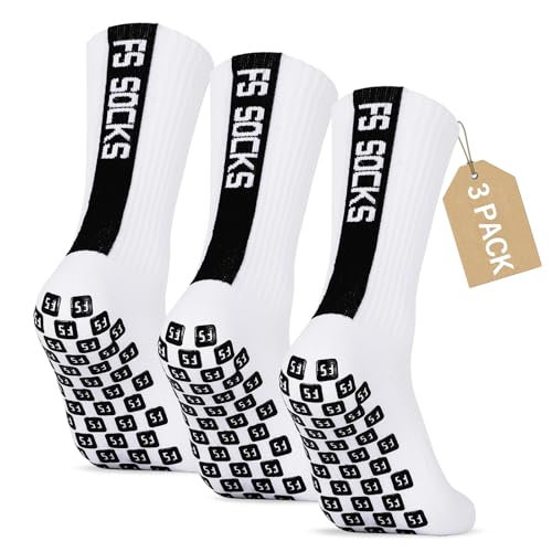 Gohanny Fußballsocken 3 Paar Grip Socken Fussball 35-39 für Männer Teenager Kinder Rutschfeste Fussballsocken Herren Anti Rutsch Fussball Socken für Basketball Wandern Laufe, Weiß von Gohanny