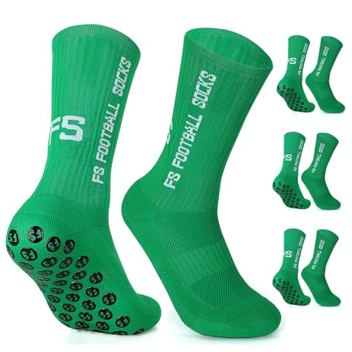 Gohanny Fußballsocken 3 Paar Rutschfeste Fußball Socken, Größen 39-36, Fussball Socken für Damen & Herren - Anti-Rutsch Grip Fußball Socken- Sportsocken Atmungsaktiv, Grün von Gohanny