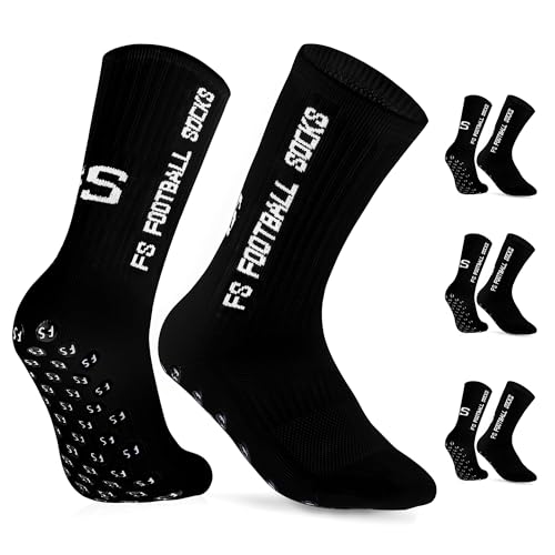 Gohanny Fußballsocken 3 Paar Rutschfeste Fußball Socken, Größen 39-36, Fussball Socken für Damen & Herren - Anti-Rutsch Grip Fußball Socken- Sportsocken Atmungsaktiv, Schwarz von Gohanny