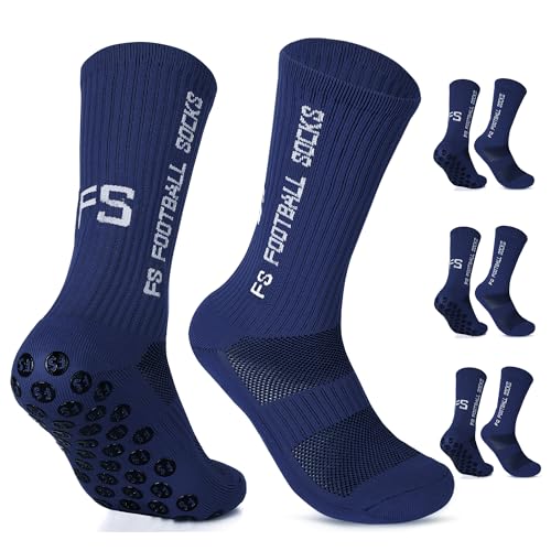 Gohanny Fußballsocken 3 Paar Rutschfeste Fußball Socken,Größen 35-39, Fussball Socken für Damen & kinder - Anti-Rutsch Grip Fußball Socken- Sportsocken Atmungsaktiv, Marineblau von Gohanny