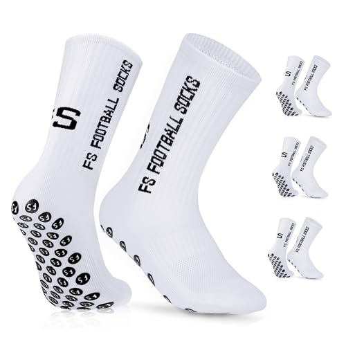 Gohanny Fußballsocken 3 Paar Rutschfeste Fußball Socken,Größen 35-39, Fussball Socken für Damen & kinder - Anti-Rutsch Grip Fußball Socken- Sportsocken Atmungsaktiv, Weiß von Gohanny