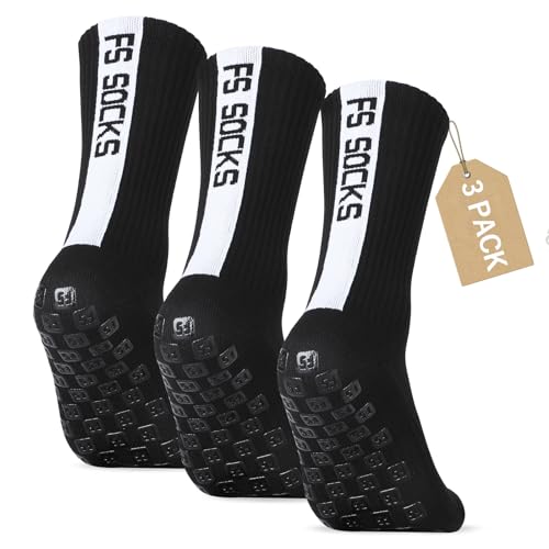 Gohanny Fußballsocken 3 Paar Rutschfeste Fußballsocken Sportsocken Herren 43-46 39-42 Grip Socken Fussball Anti Rutsch Pantoffelsocken für Basketball Yoga Wandern Laufen (Schwarz) von Gohanny