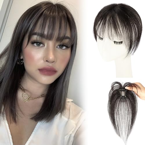 Gohytal Clip in Pony, Clip on Air Bangs Französischer Pony Clip in Haarteil für Dünner Haar Oberkopf Flauschiger Glatter Hair Topper Haarteile für Dünnes Haar Haarteil mit Klammer für Frauen von Gohytal
