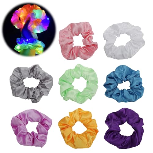 Gohytal LED Haarbänder, 8 Stück Elastische Leuchtende Haarbänder mit 3 Licht Modi Leuchtende Haargummis Neon Mädchen Frauen Haarschmuck Festival für Karneval 80er Neujahr Party Weihnachten Geburtstag von Gohytal