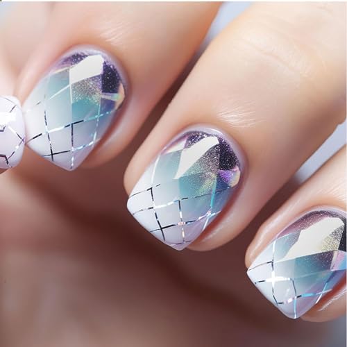 Goiern 24 Pcs Square Press on Nails Short False Nails Full Cove Acrylic Nails Geometry Fake Nails Purple Gradient Glue on Nails Stick on Nails for Women von Goiern