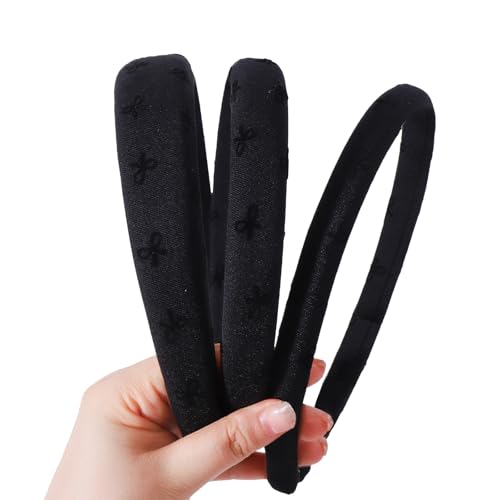 Goiern 3 Stück Kopfbänder für Frauen, Schwarzes Kopfband für Mädchen Schleifen-Muster Haarband Ohne Zähne Dicke Breite Kopfbänder Hoops Cute Haaraccessoires von Goiern