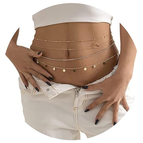 Goiern 4 Böhmischen Taillenketten Bauchketten mit Pailletten Verstellbare Bikini Körperketten Mehrschichtiger Taillenschmuck Zubehör für Frauen Mädchen Strand Sommer von Goiern