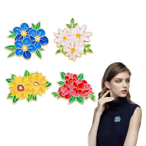 Goiern 4 Stück Bunte Emaille Anstecknadeln Set mit Gänseblümchen und Sonnenblume, Blumen Broschen für Damen, Modischer Schmuck zum Dekorieren von Kleidung und Taschen von Goiern