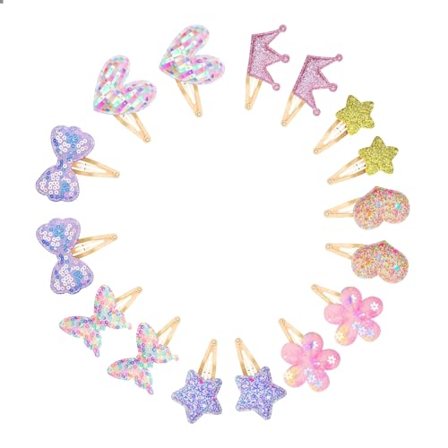 Goiern 8 Paar Haarklammern für Mädchen, Blume/Stern/Krone/Herz/Schmetterling geformte Kinderhaarbarrettes, süße Haarklammern Metall Schnapp-Haarspangen für Mädchen Kinder von Goiern