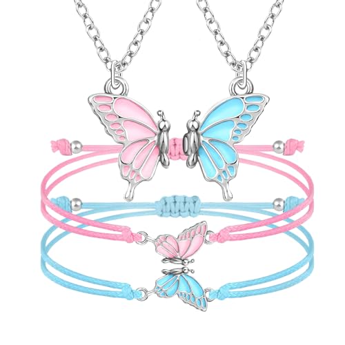 Goiern BFF Armbänder und Halskette Für 2 Schmetterlingsfreundschaft Halskette Armband Beste Freunde Passende Halskette Armbänder Geschenke für Frauen Mädchen von Goiern