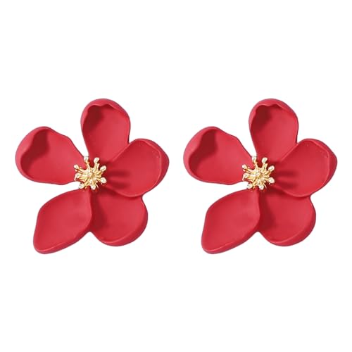 Goiern Große Blume Ohrringe - Rot Blume Baumeln Ohrringe Metall Gold Floral Ohrstecker Metall Blütenblatt Ohrstecker Übertrieben Aussage Schmuck Für Frauen Und Mädchen von Goiern